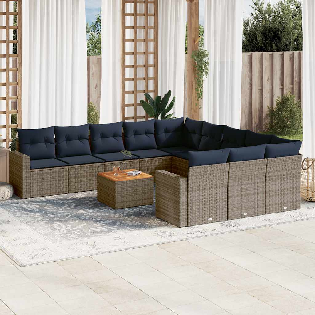 JUNG Vida 12-tlg. Garten-Sofagarnitur mit Kissen Grau Poly Rattan