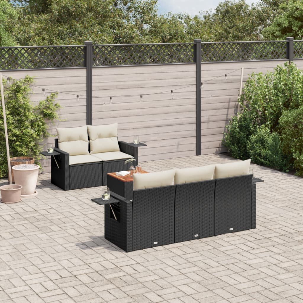 JUNG Vida 6-tlg. Garten-Sofagarnitur mit Kissen Schwarz Poly Rattan