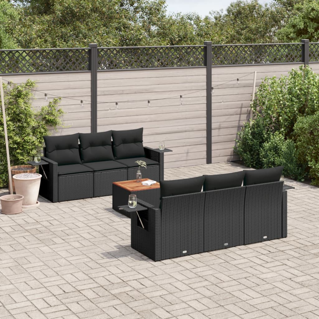 JUNG Vida 7-tlg. Garten-Sofagarnitur mit Kissen Schwarz Poly Rattan