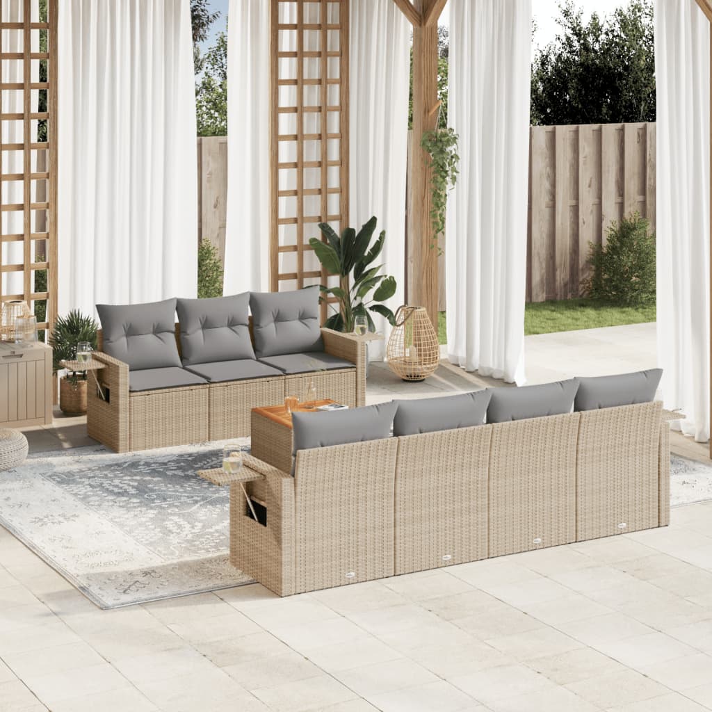 JUNG Vida 8-tlg. Garten-Sofagarnitur mit Kissen Beige Poly Rattan