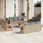 JUNG Vida 13-tlg. Garten-Sofagarnitur mit Kissen Beige Poly Rattan