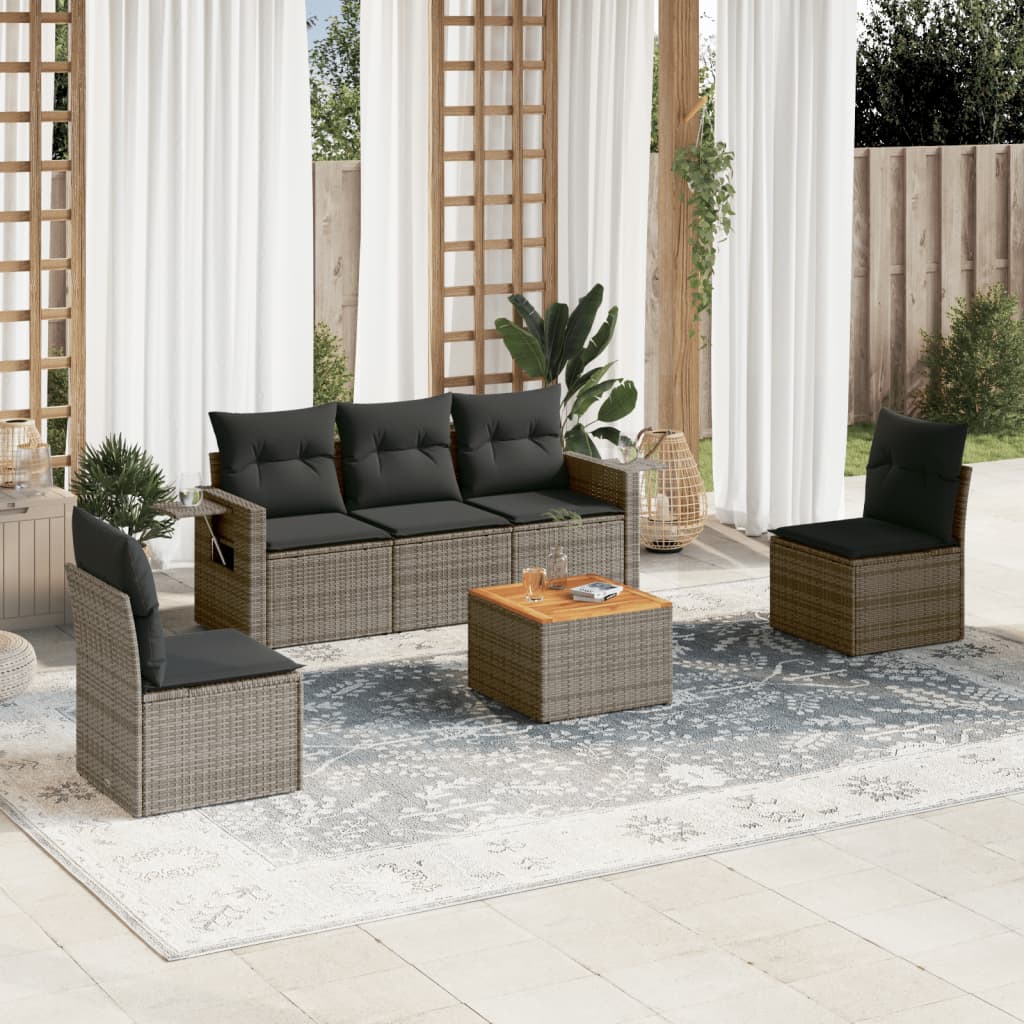 JUNG Vida 6-tlg. Garten-Sofagarnitur mit Kissen Grau Poly Rattan