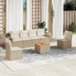 JUNG Vida 7-tlg. Garten-Sofagarnitur mit Kissen Beige Poly Rattan