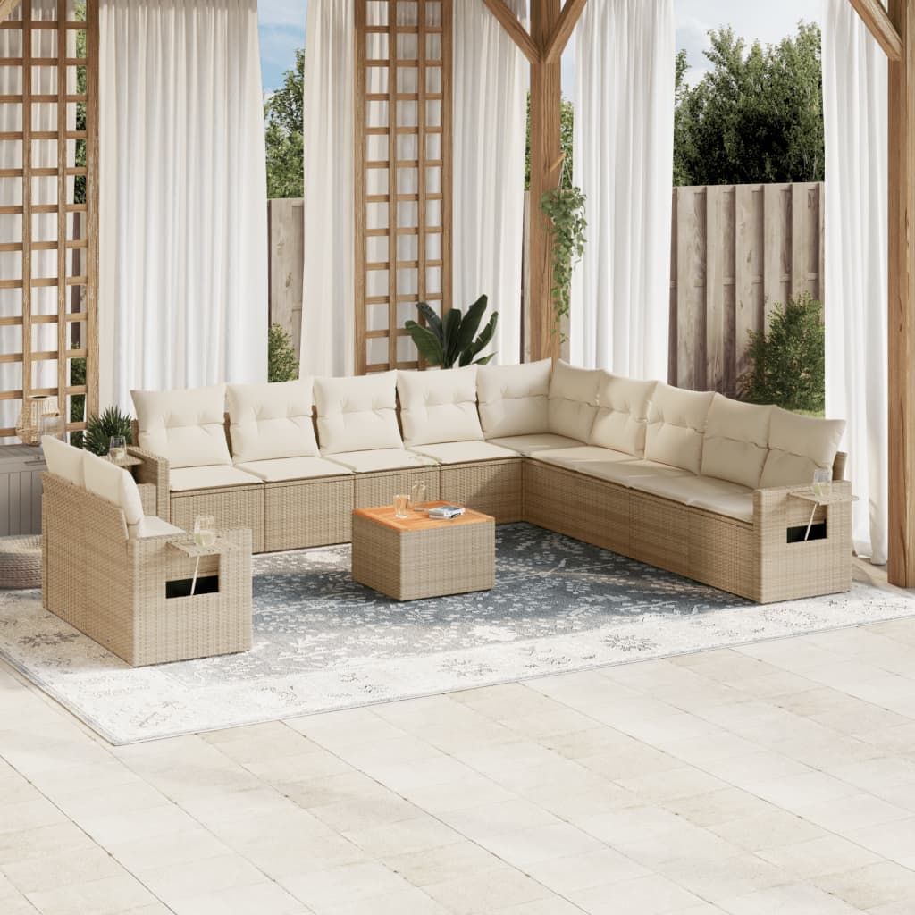 JUNG Vida 12-tlg. Garten-Sofagarnitur mit Kissen Beige Poly Rattan
