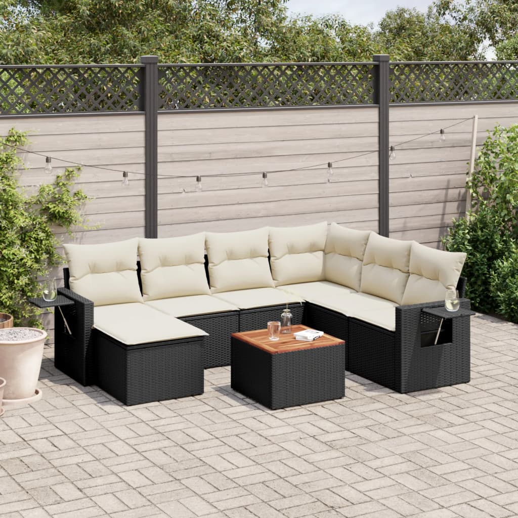 JUNG Vida 8-tlg. Garten-Sofagarnitur mit Kissen Schwarz Poly Rattan