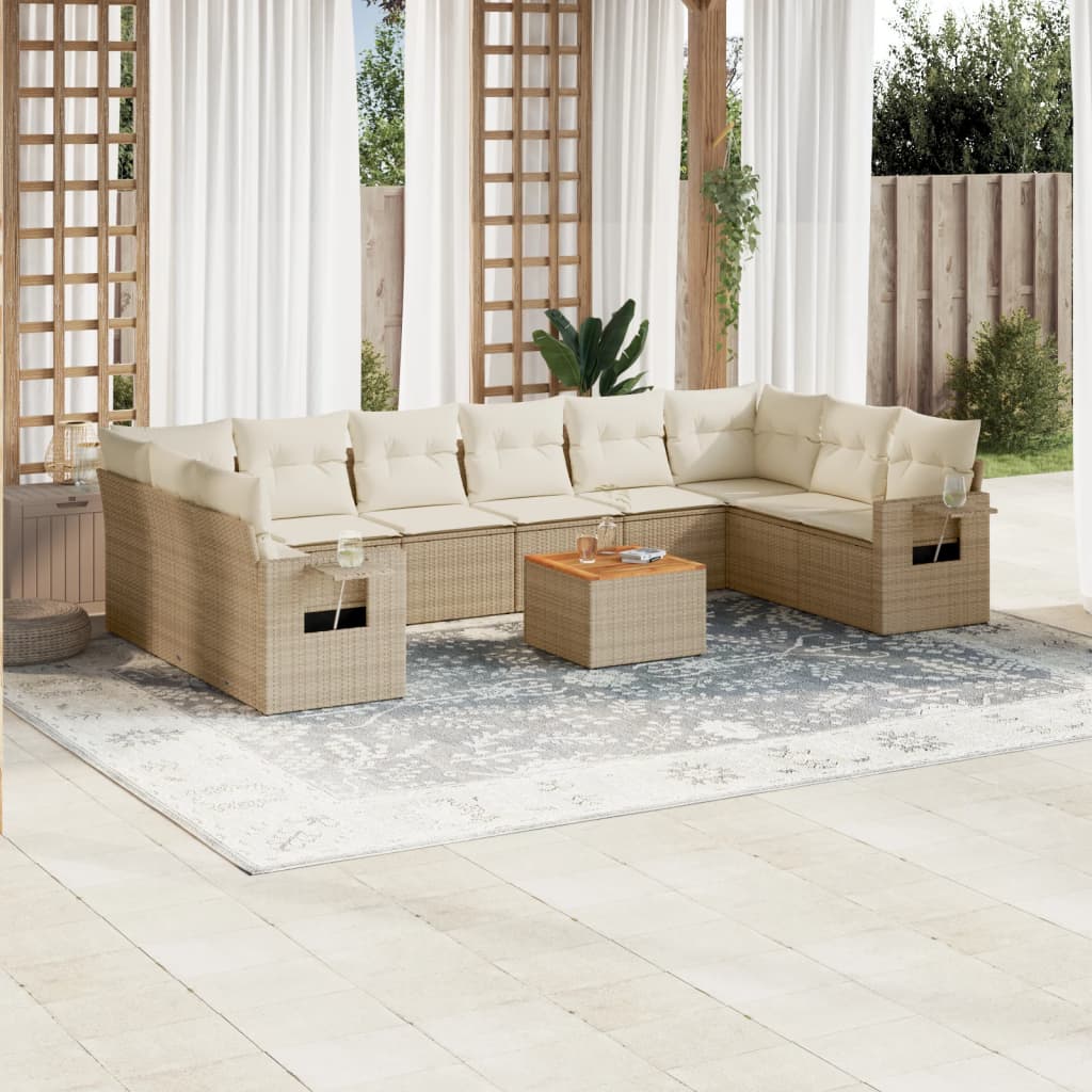 JUNG Vida 11-tlg. Garten-Sofagarnitur mit Kissen Beige Poly Rattan