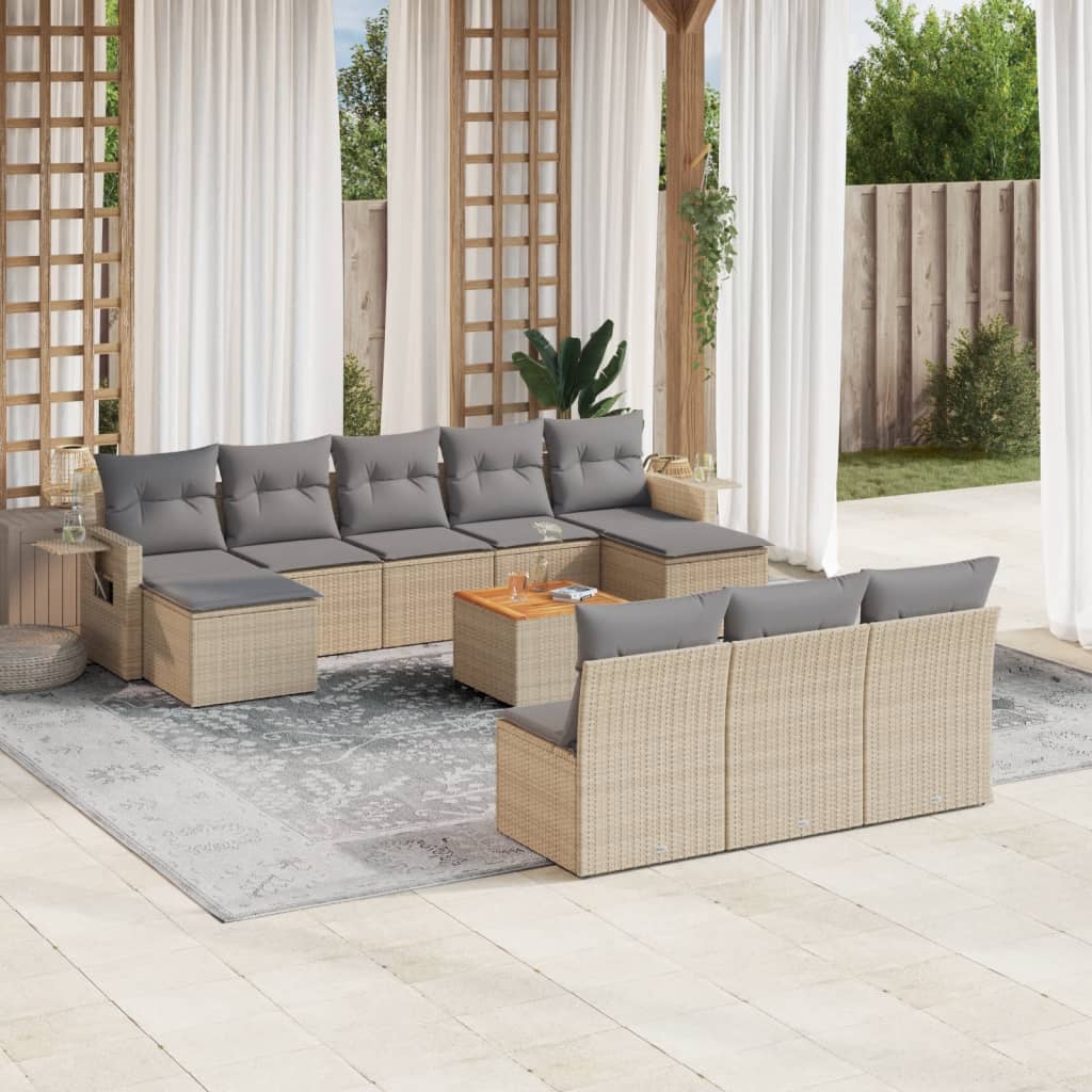 JUNG Vida 11-tlg. Garten-Sofagarnitur mit Kissen Beige Poly Rattan