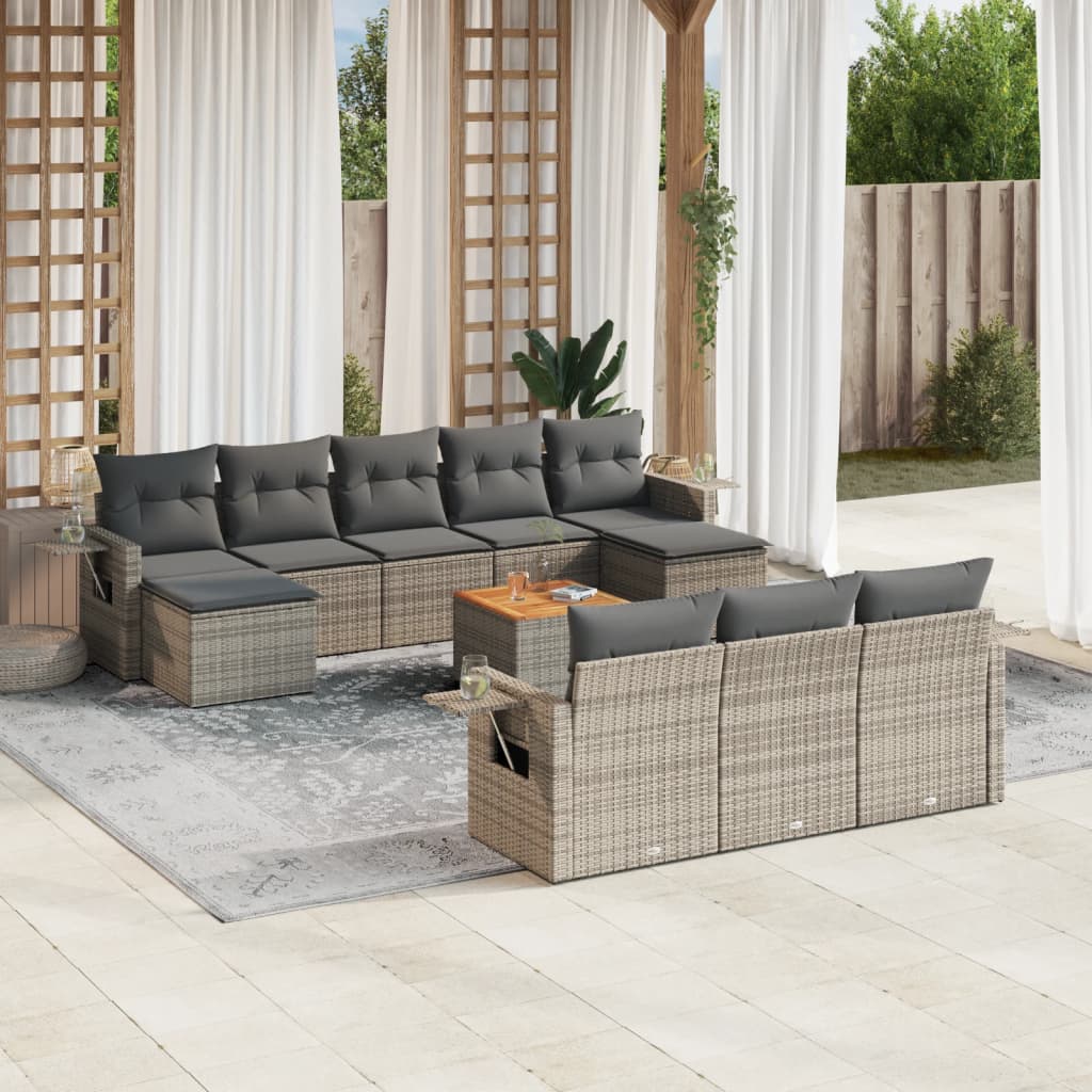 JUNG Vida 11-tlg. Garten-Sofagarnitur mit Kissen Grau Poly Rattan