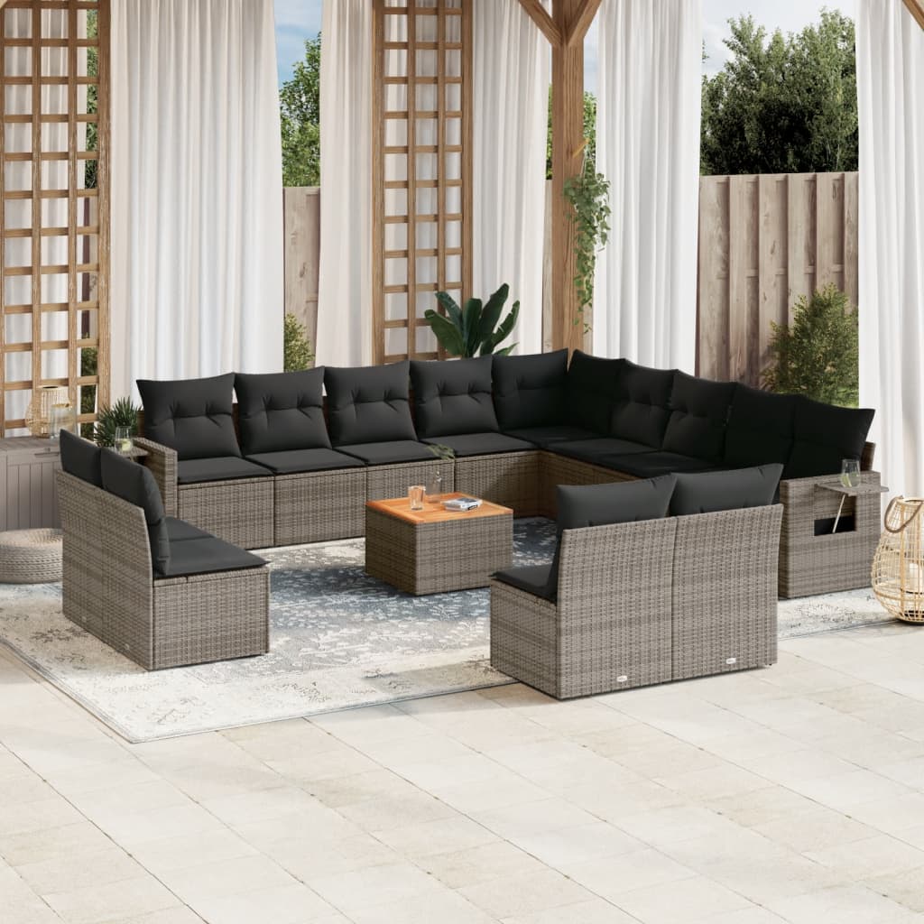 JUNG Vida 14-tlg. Garten-Sofagarnitur mit Kissen Grau Poly Rattan