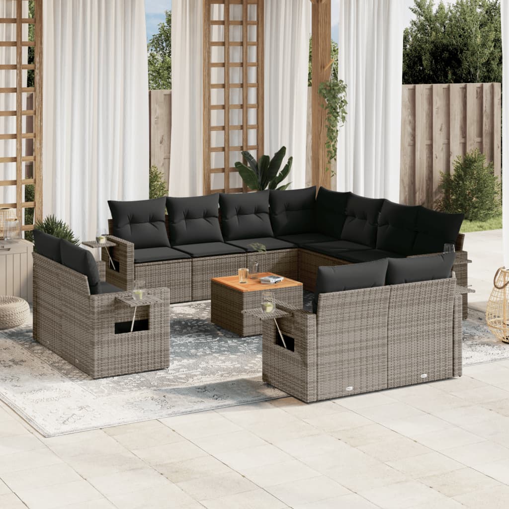 JUNG Vida 12-tlg. Garten-Sofagarnitur mit Kissen Grau Poly Rattan