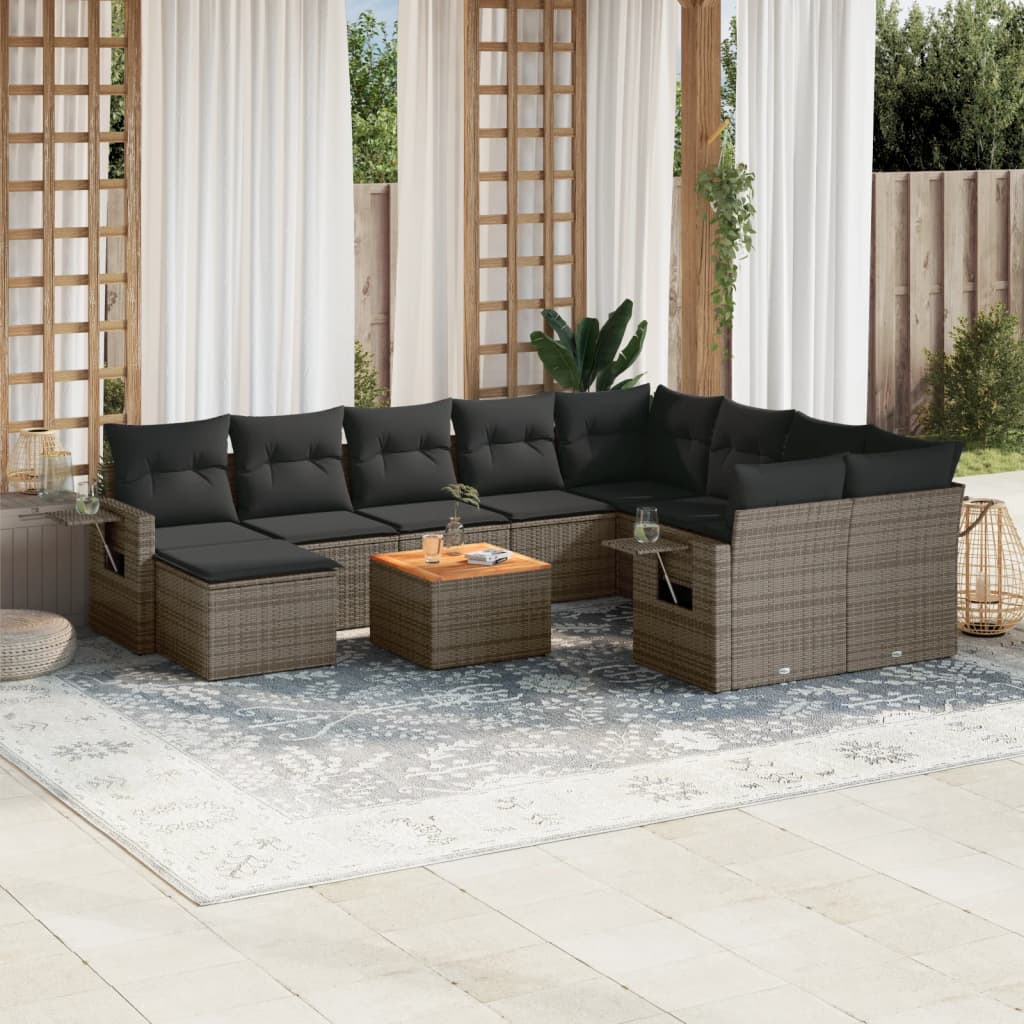 JUNG Vida 11-tlg. Garten-Sofagarnitur mit Kissen Grau Poly Rattan