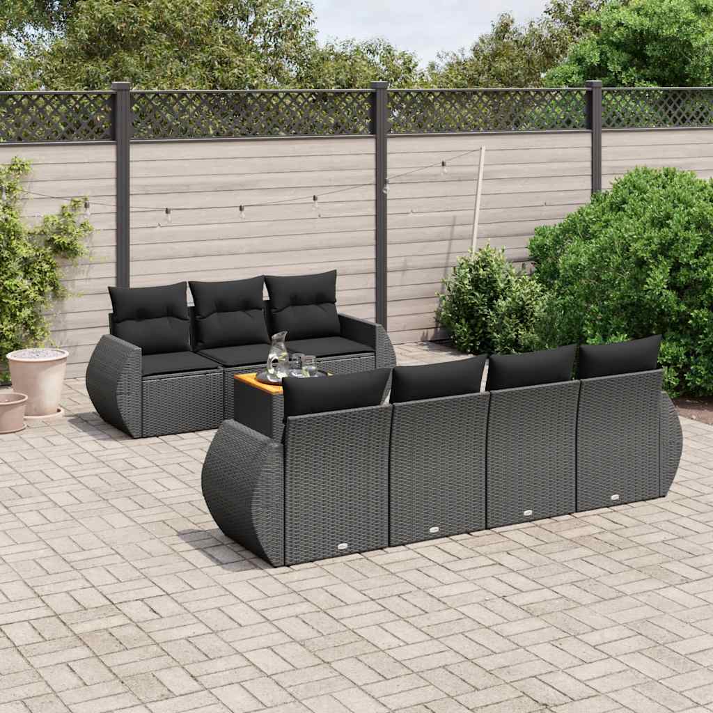 JUNG Vida 8-tlg. Garten-Sofagarnitur mit Kissen Schwarz Poly Rattan