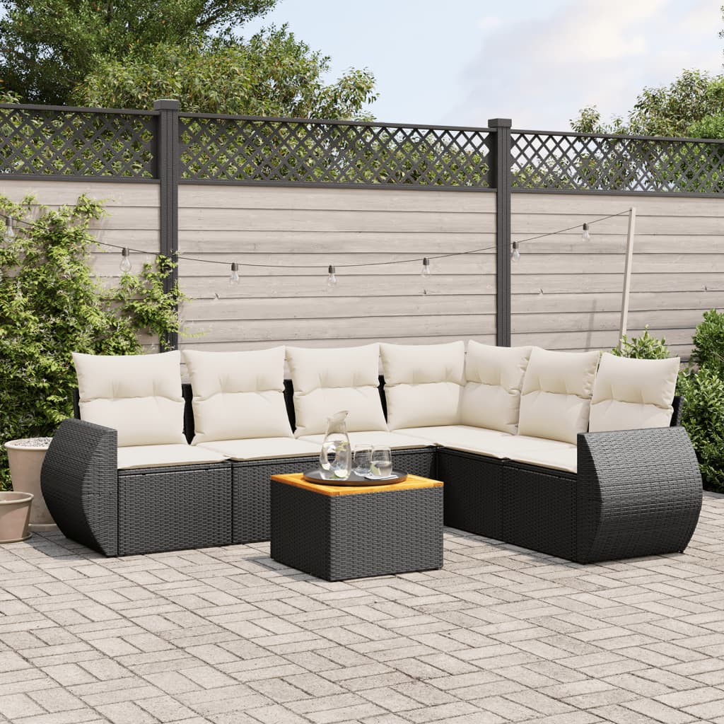 JUNG Vida 7-tlg. Garten-Sofagarnitur mit Kissen Schwarz Poly Rattan