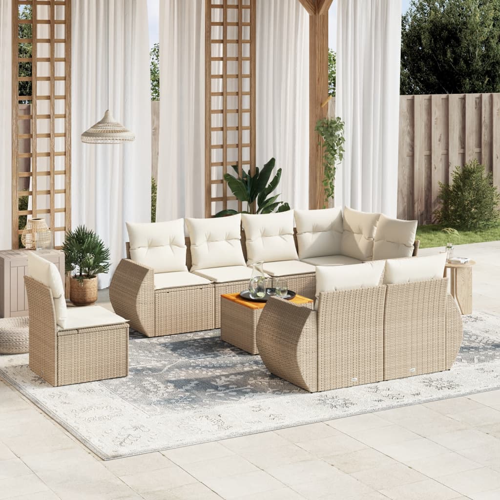 JUNG Vida 9-tlg. Garten-Sofagarnitur mit Kissen Beige Poly Rattan
