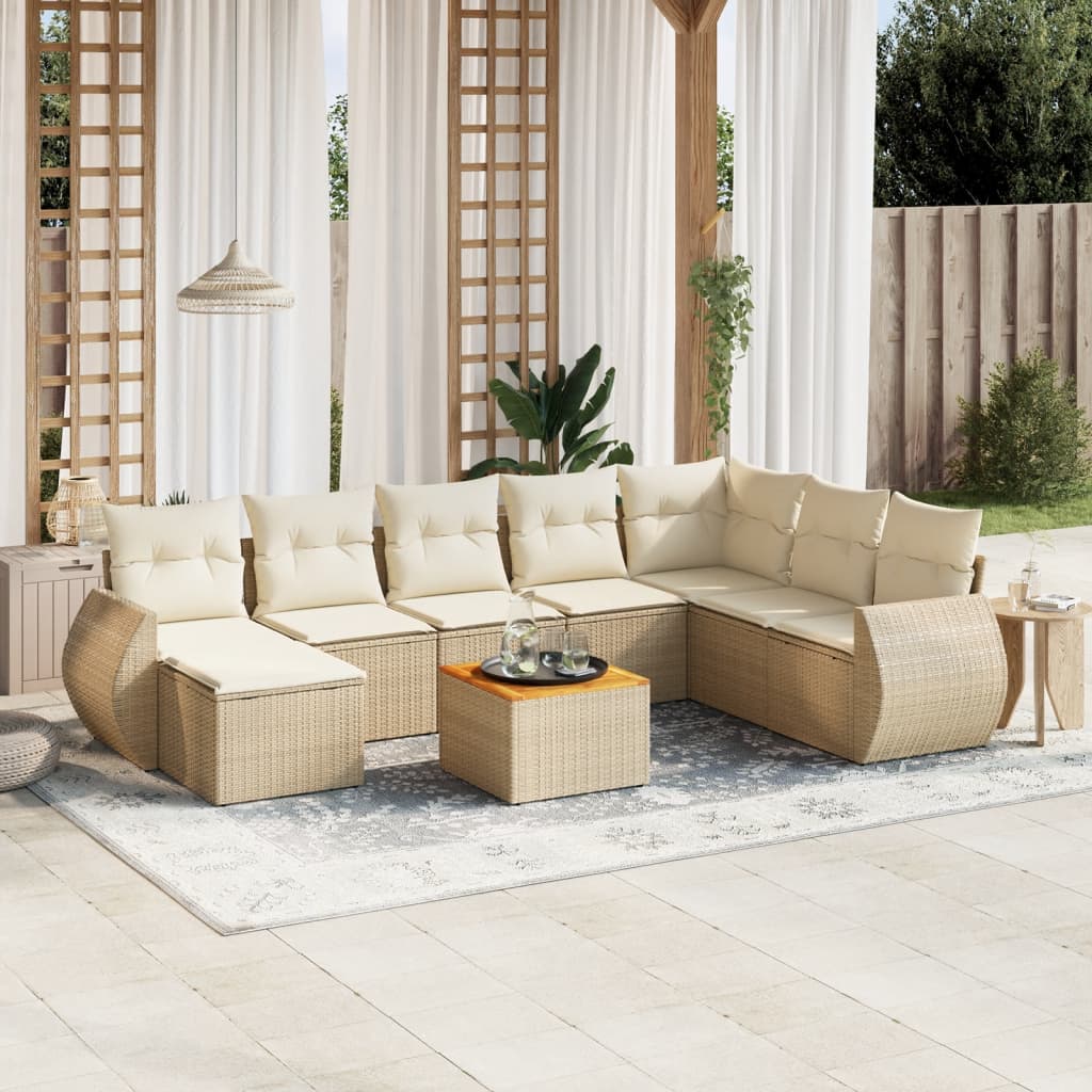 JUNG Vida 9-tlg. Garten-Sofagarnitur mit Kissen Beige Poly Rattan