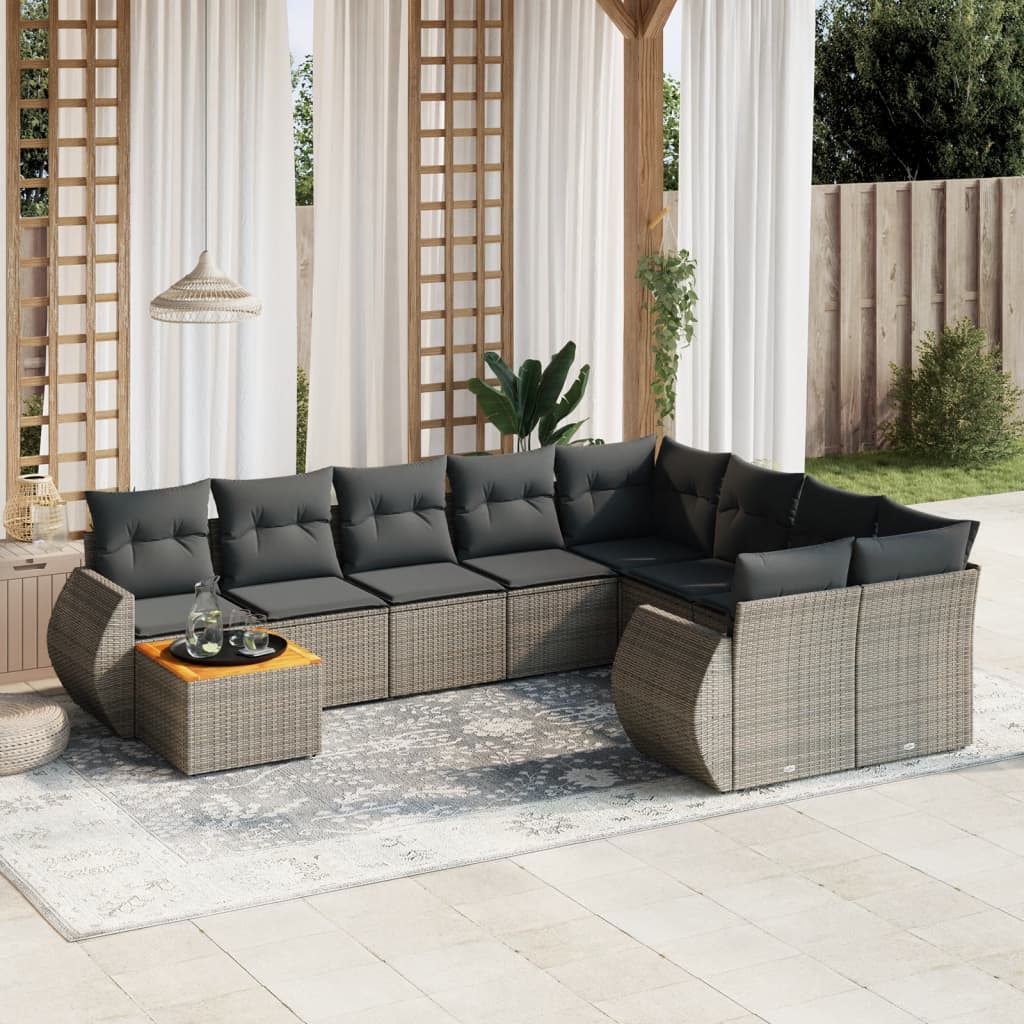 JUNG Vida 10-tlg. Garten-Sofagarnitur mit Kissen Grau Poly Rattan