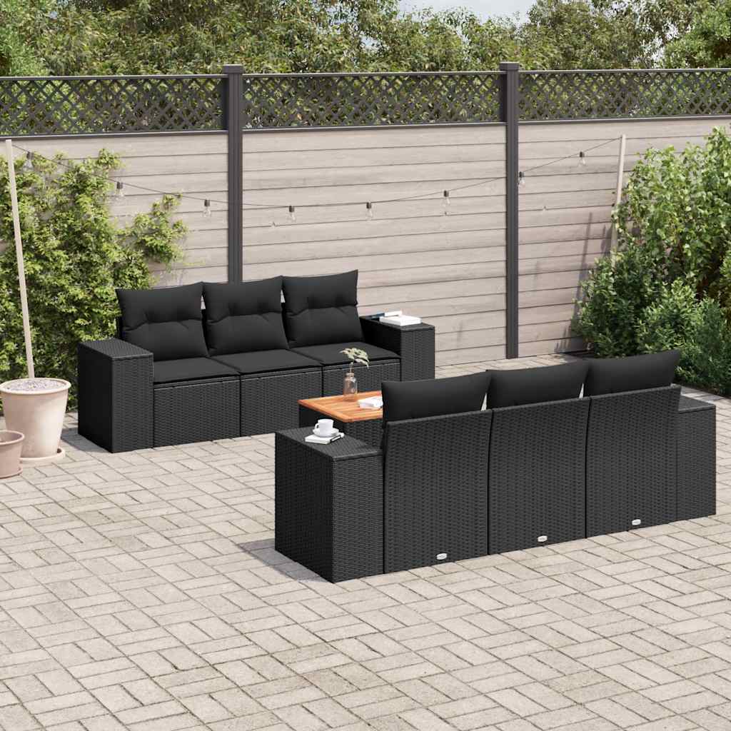 JUNG Vida 7-tlg. Garten-Sofagarnitur mit Kissen Schwarz Poly Rattan