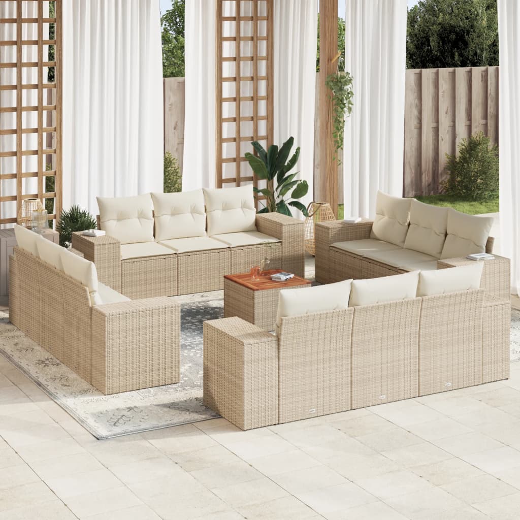 JUNG Vida 13-tlg. Garten-Sofagarnitur mit Kissen Beige Poly Rattan
