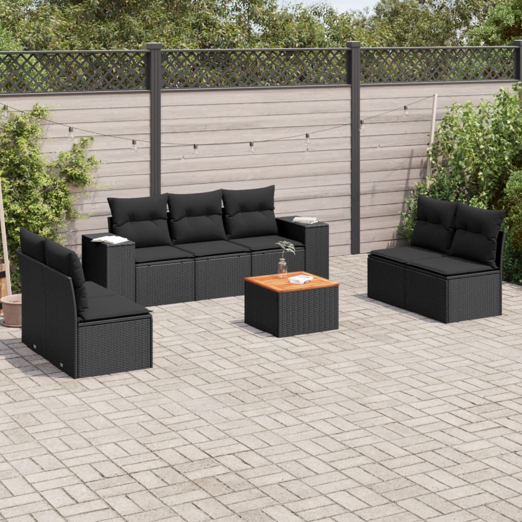 JUNG Vida 8-tlg. Garten-Sofagarnitur mit Kissen Schwarz Poly Rattan