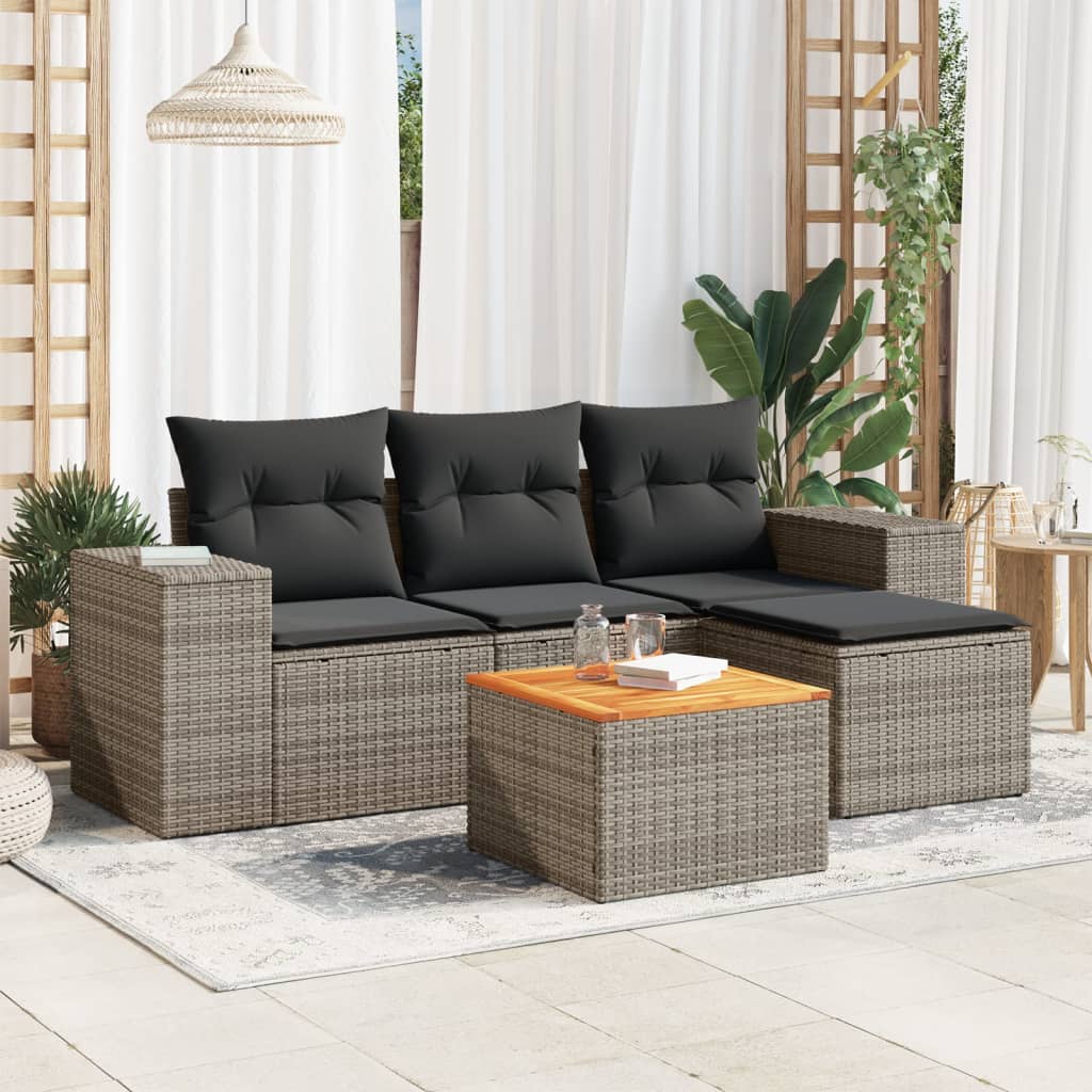 JUNG Vida 5-tlg. Garten-Sofagarnitur mit Kissen Grau Poly Rattan