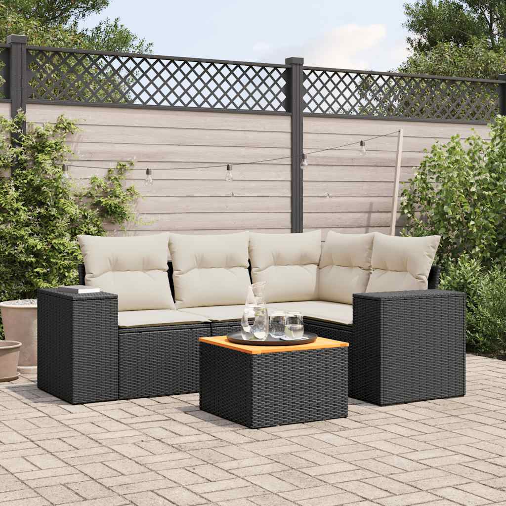 JUNG Vida 5-tlg. Garten-Sofagarnitur mit Kissen Schwarz Poly Rattan