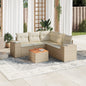 JUNG Vida 6-tlg. Garten-Sofagarnitur mit Kissen Beige Poly Rattan
