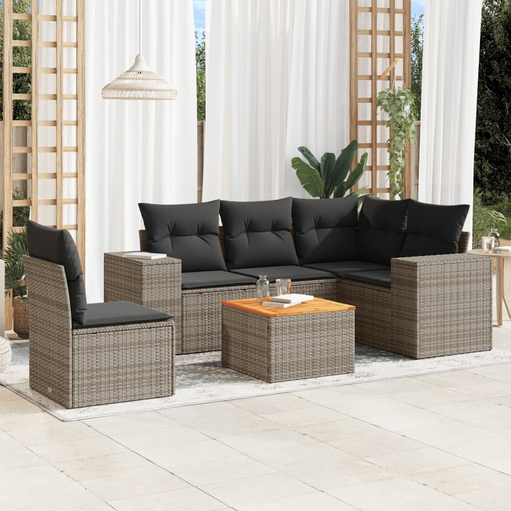 JUNG Vida 6-tlg. Garten-Sofagarnitur mit Kissen Grau Poly Rattan