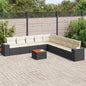 JUNG Vida 10-tlg. Garten-Sofagarnitur mit Kissen Schwarz Poly Rattan