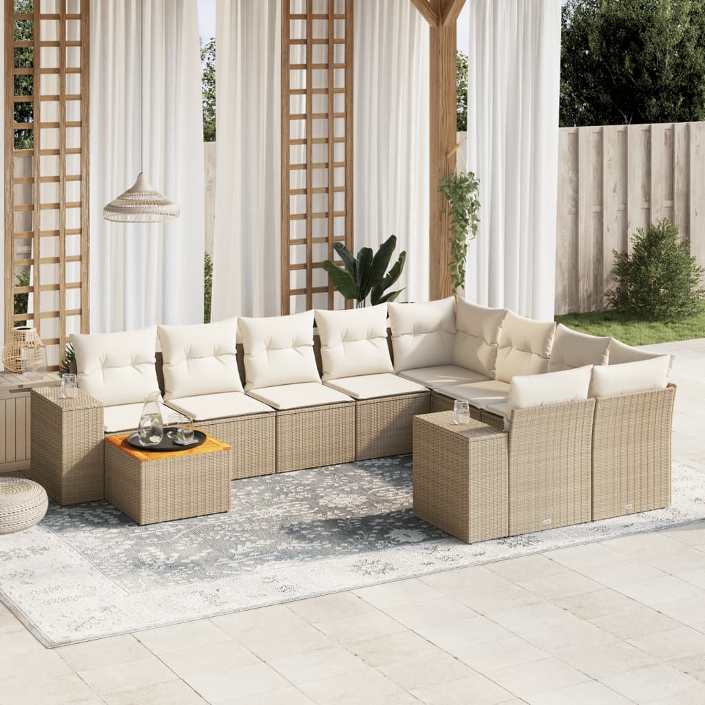 JUNG Vida 10-tlg. Garten-Sofagarnitur mit Kissen Beige Poly Rattan