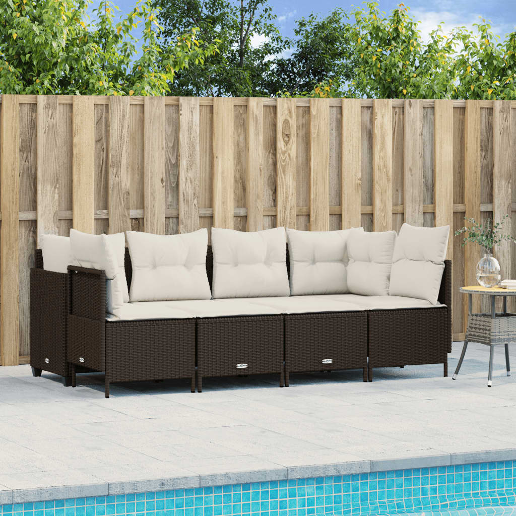 JUNG Vida 5-tlg. Garten-Sofagarnitur mit Kissen Braun Poly Rattan