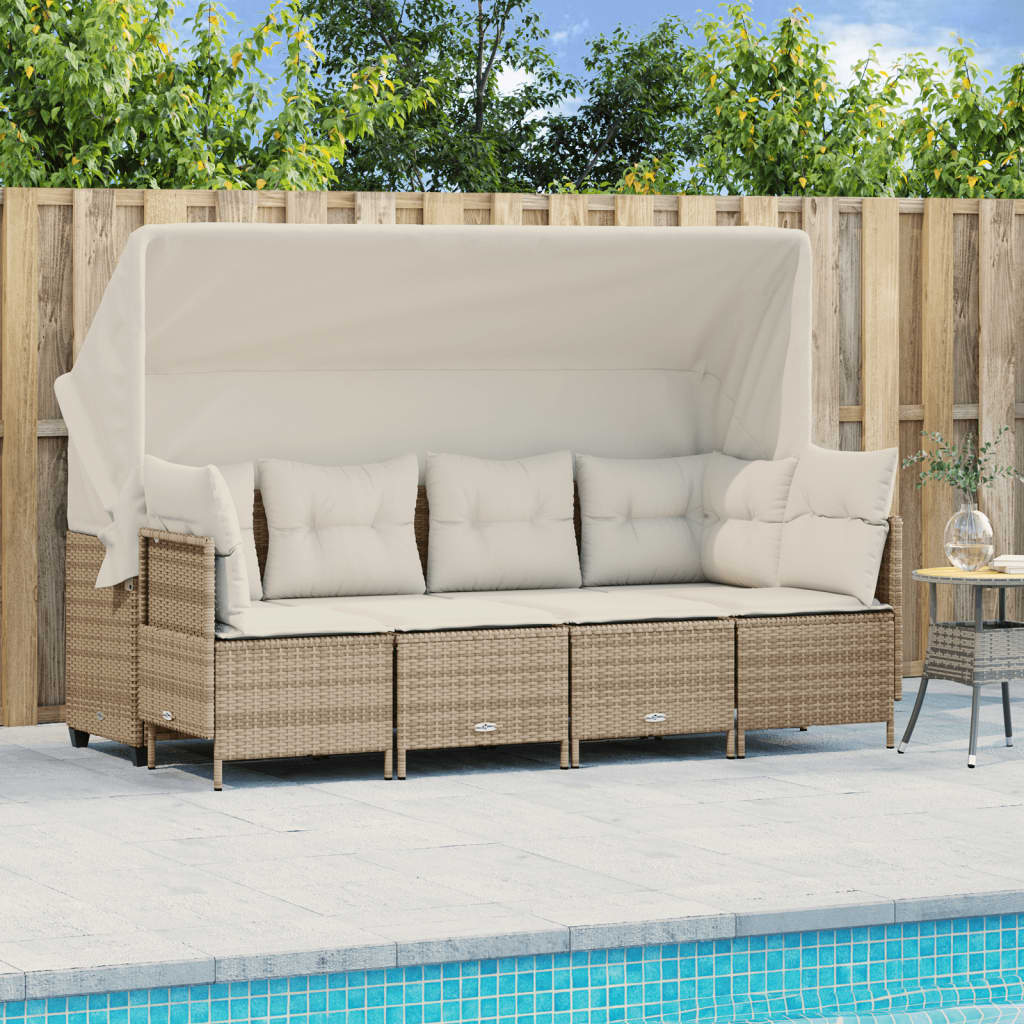 JUNG Vida 5-tlg. Garten-Sofagarnitur mit Kissen Beige Poly Rattan