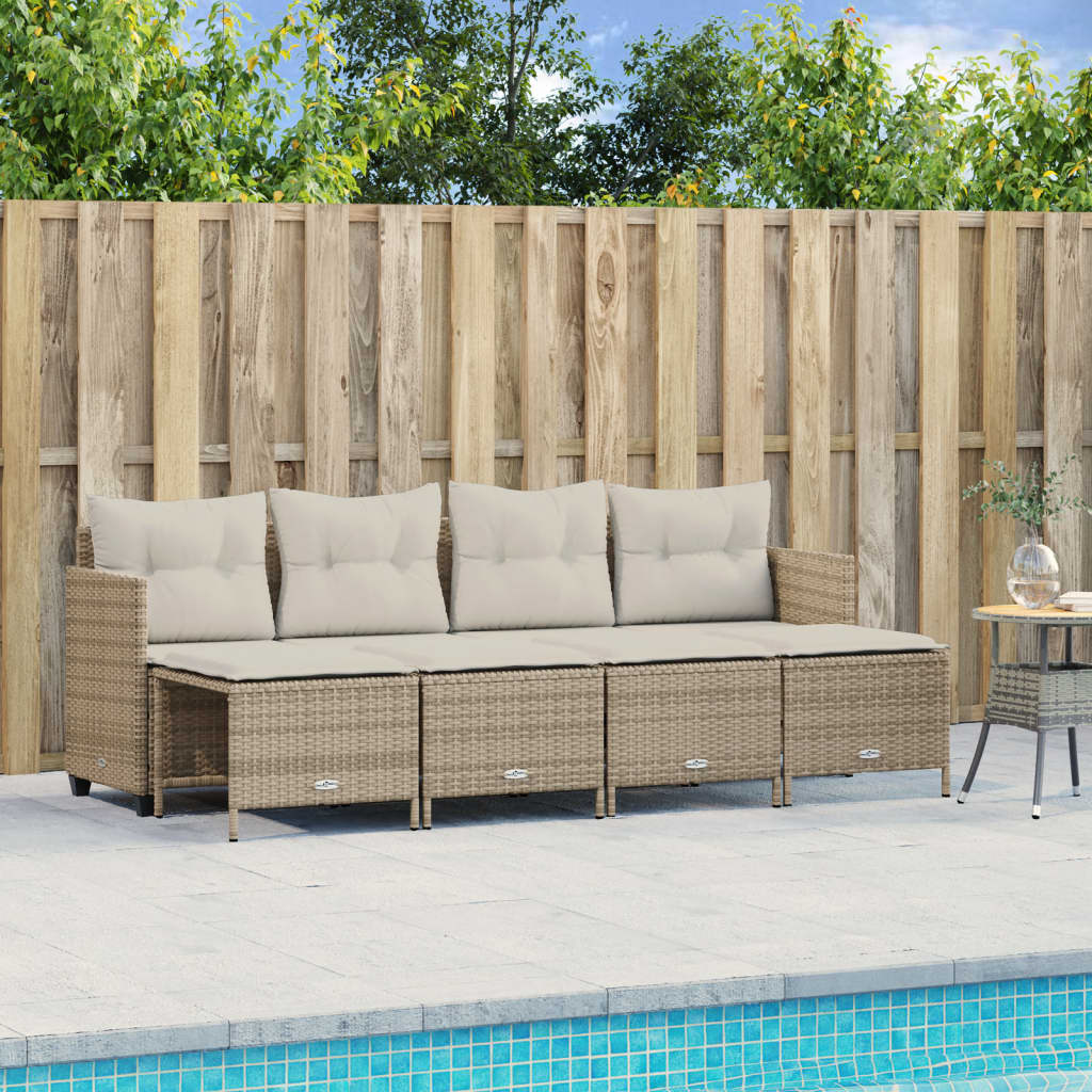 JUNG Vida 5-tlg. Garten-Sofagarnitur mit Kissen Beige Poly Rattan