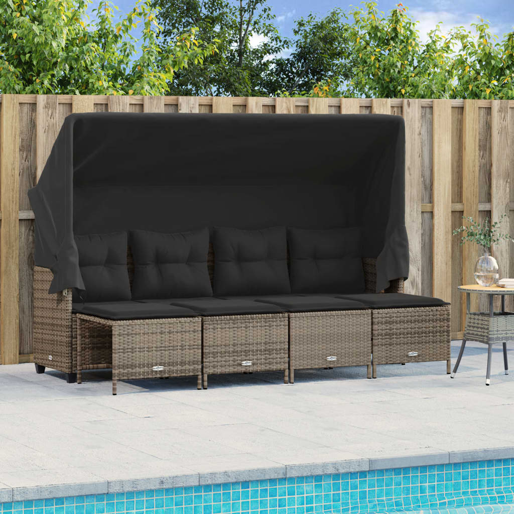 JUNG Vida 5-tlg. Garten-Sofagarnitur mit Kissen Grau Poly Rattan