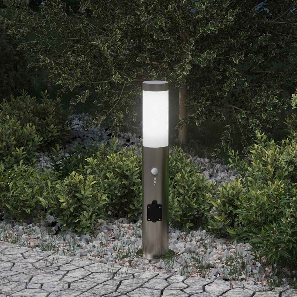 JUNG Vida Pollerleuchte mit Sensor und Steckdose 50 cm Edelstahl IP44