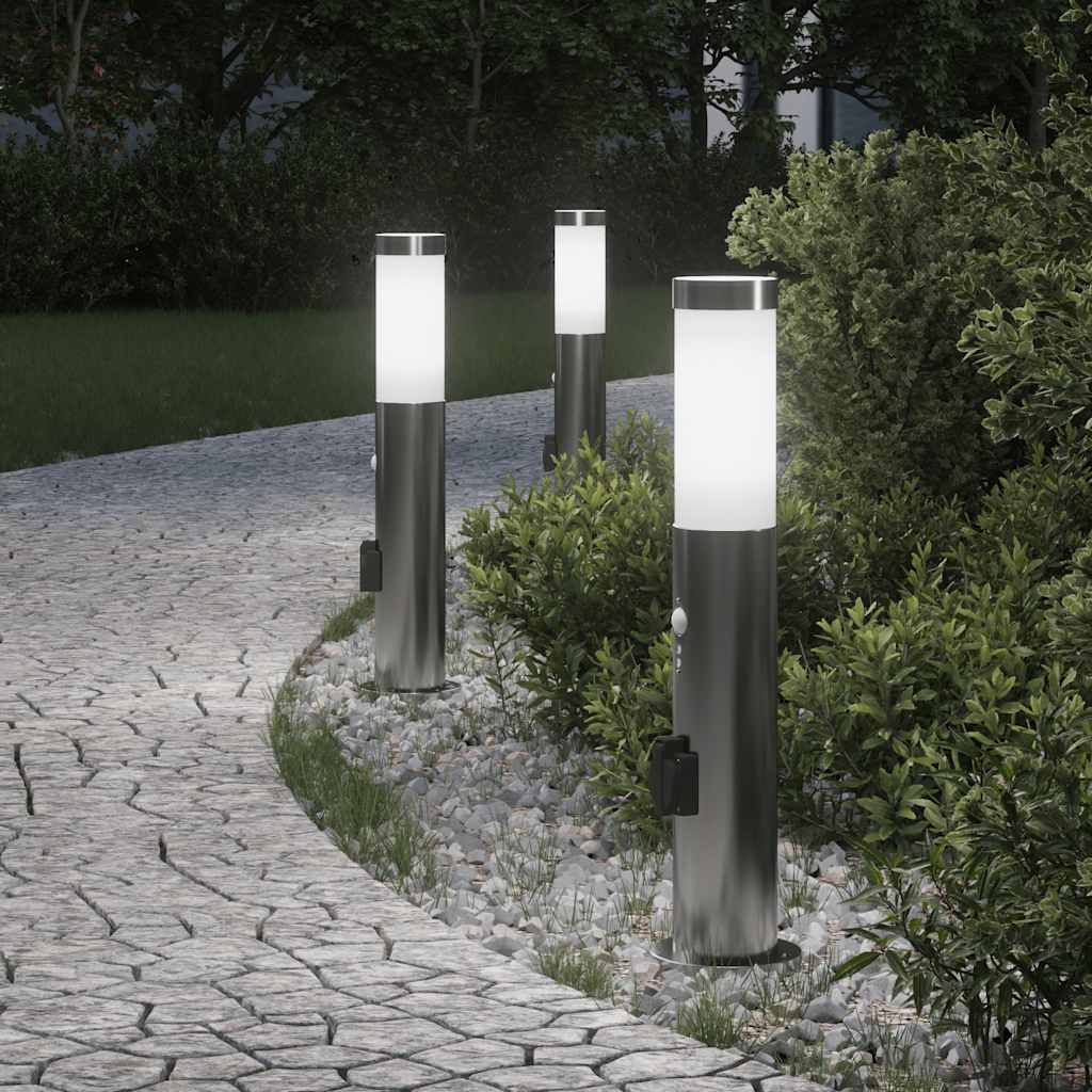 JUNG Vida Pollerleuchten mit Sensor&Steckdose 3er 50 cm Edelstahl IP44