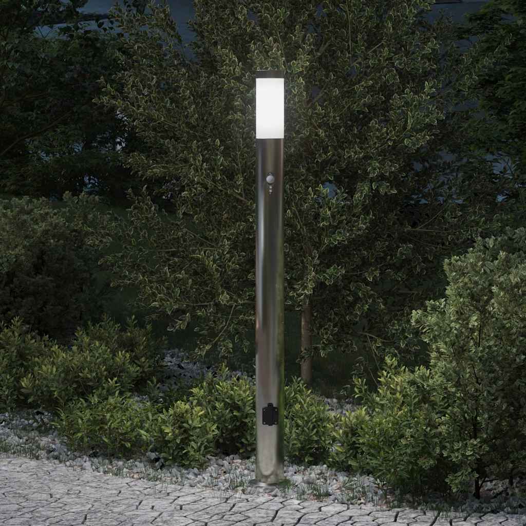 JUNG Vida Pollerleuchte mit Sensor und Steckdose 110 cm Edelstahl IP44
