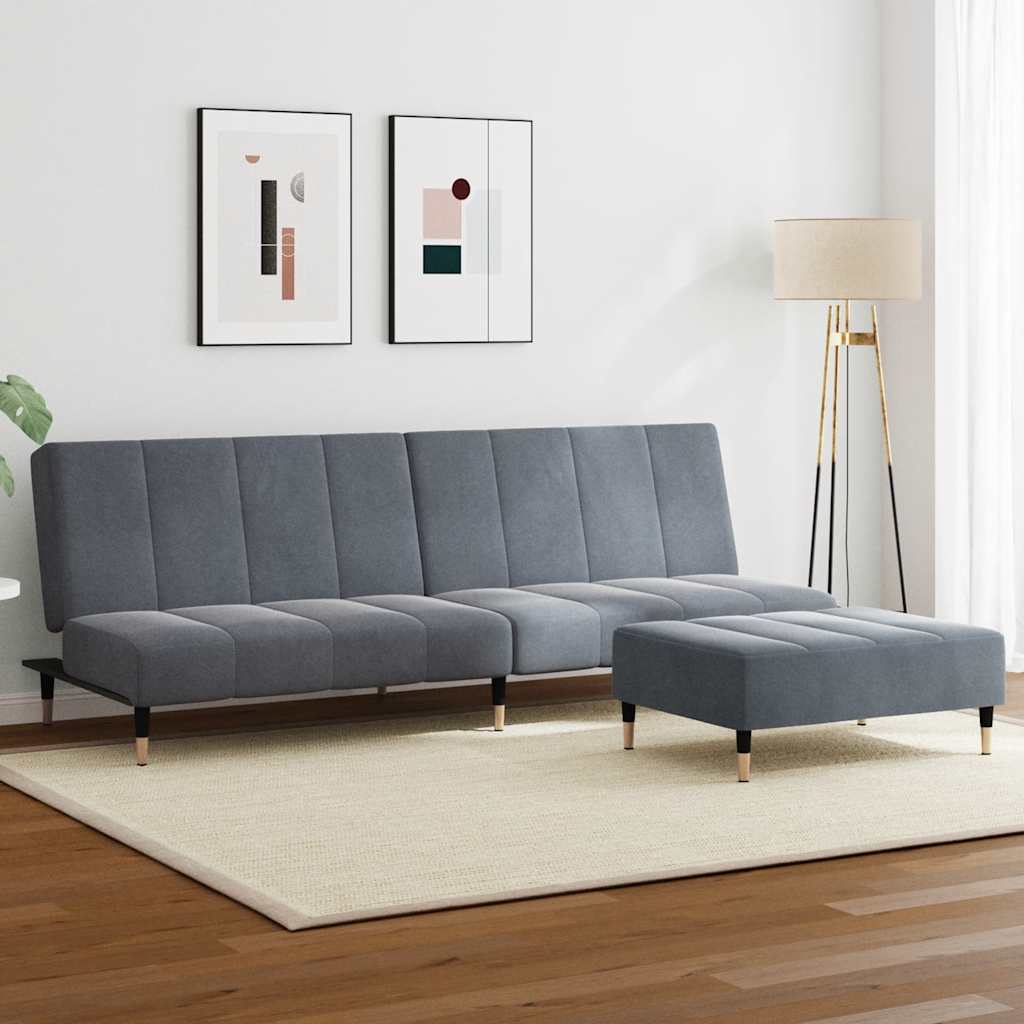 JUNG Vida Schlafsofa 2-Sitzer mit Fußhocker Dunkelgrau Samt