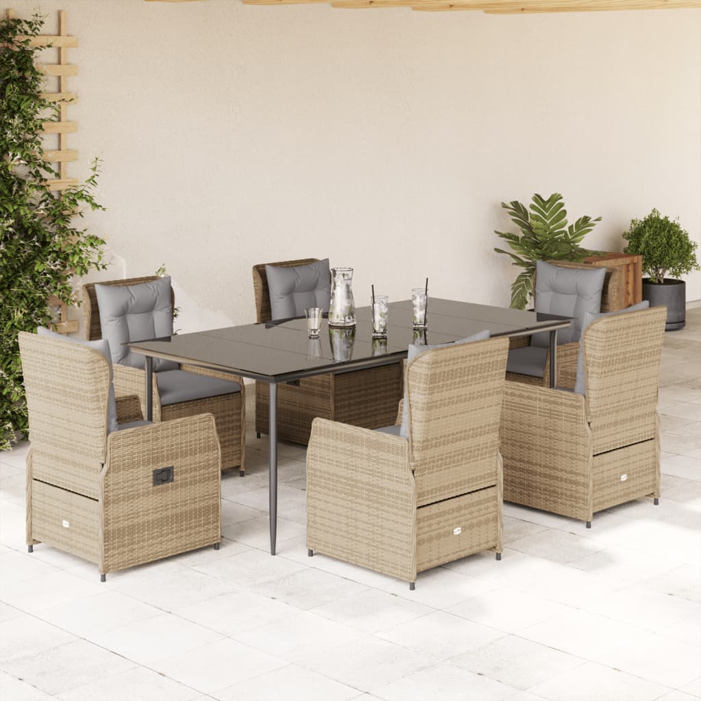JUNG Vida 7-tlg. Garten-Essgruppe mit Kissen Beige Poly Rattan