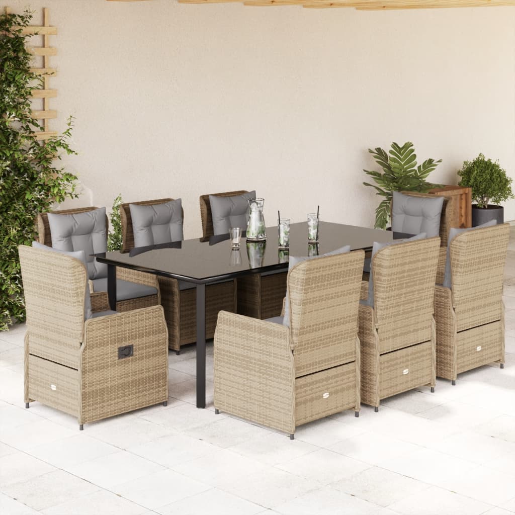 JUNG Vida 9-tlg. Garten-Essgruppe mit Kissen Beige Poly Rattan