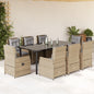 JUNG Vida 9-tlg. Garten-Essgruppe mit Kissen Beige Poly Rattan