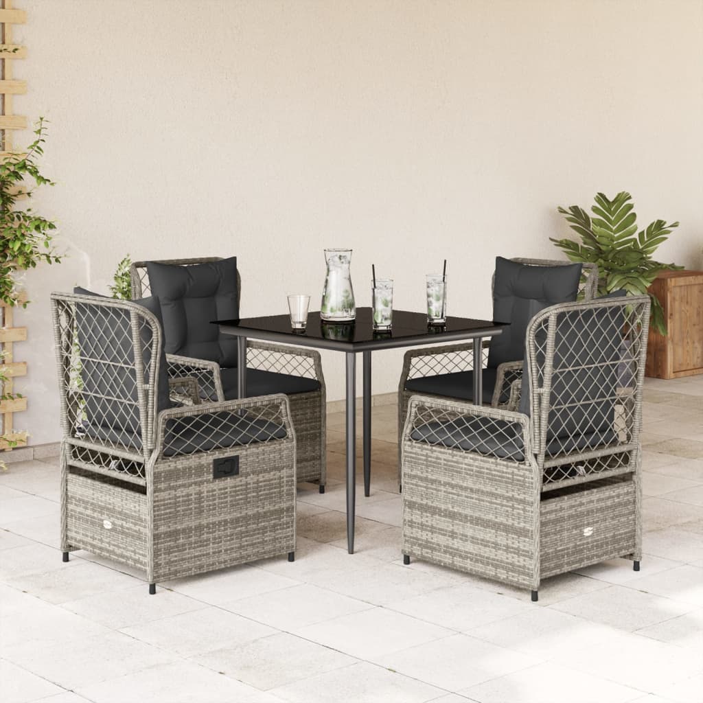 JUNG Vida 5-tlg. Garten-Essgruppe mit Kissen Grau Poly Rattan