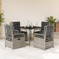 JUNG Vida 5-tlg. Garten-Essgruppe mit Kissen Grau Poly Rattan