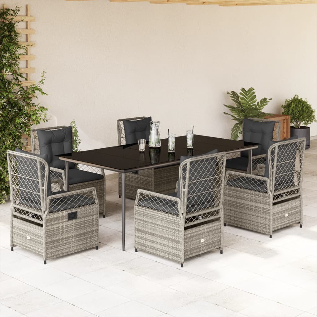 JUNG Vida 7-tlg. Garten-Essgruppe mit Kissen Grau Poly Rattan