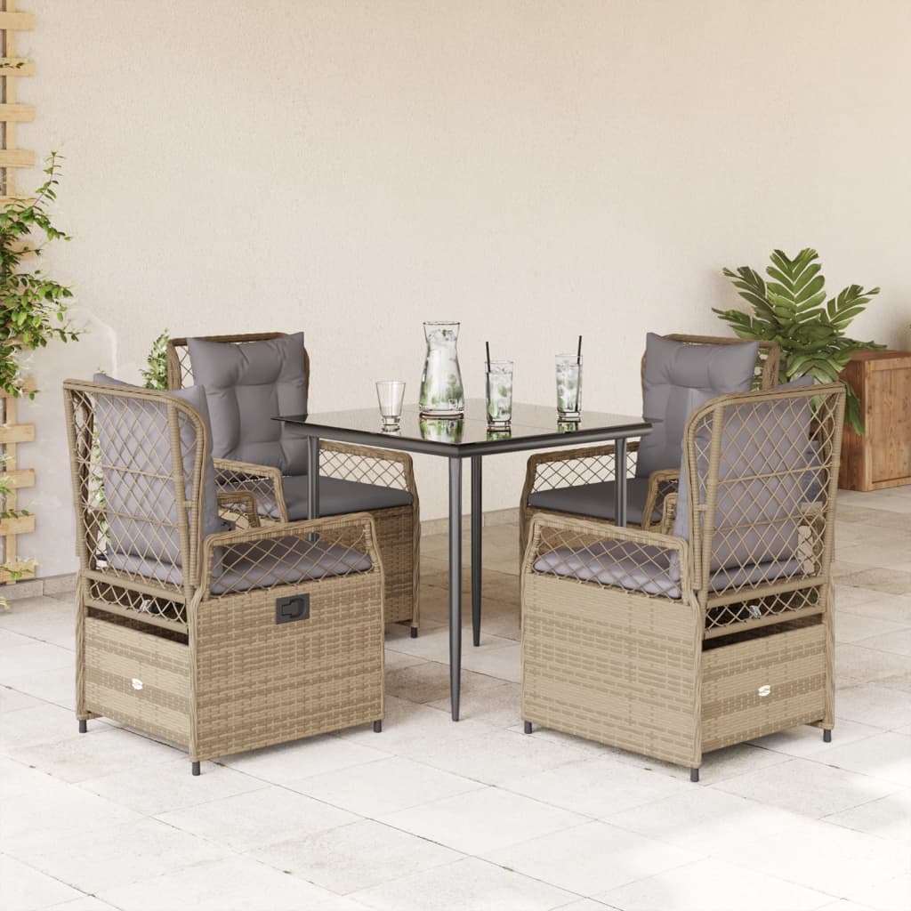 JUNG Vida 5-tlg. Garten-Essgruppe mit Kissen Beige Poly Rattan