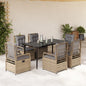 JUNG Vida 7-tlg. Garten-Essgruppe mit Kissen Beige Poly Rattan