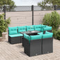 JUNG Vida 8-teiliges Gartensofa-Set mit Kissen, schwarzes Polyrattan