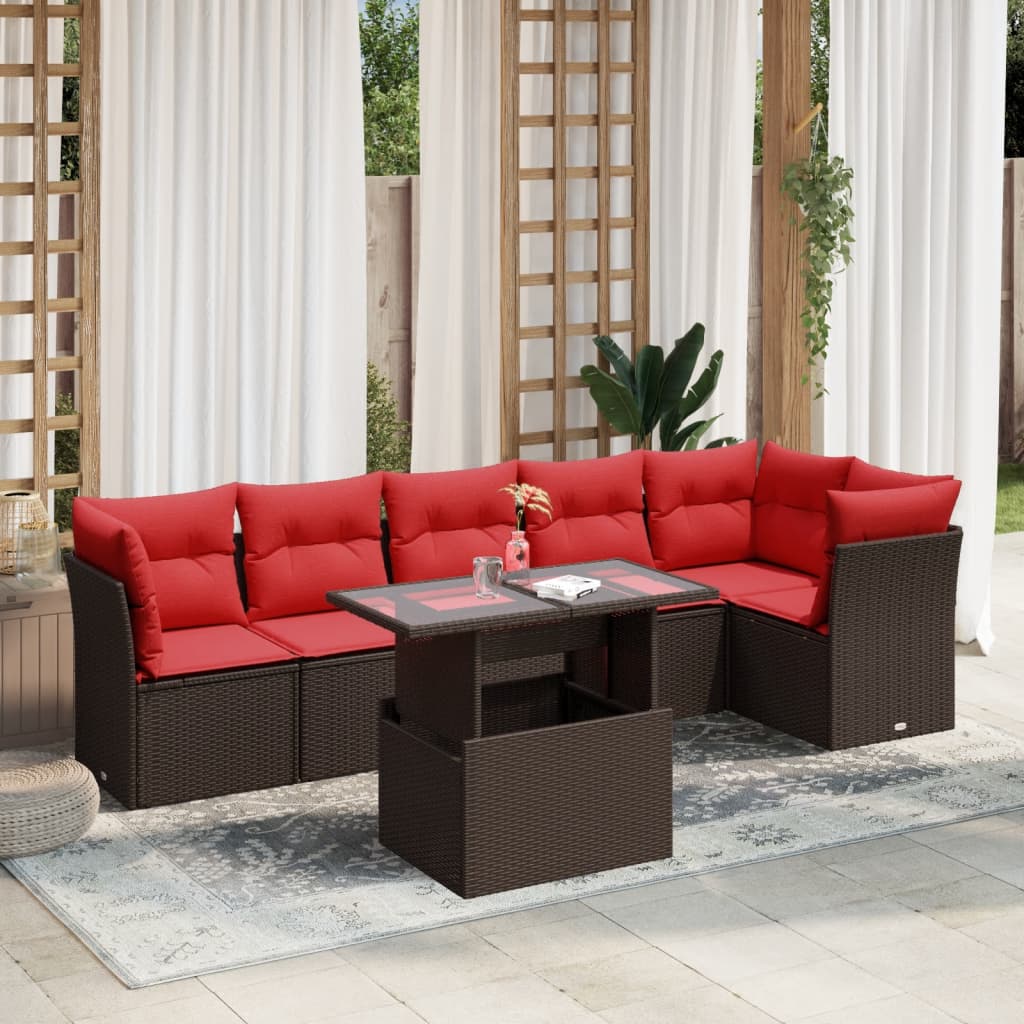 JUNG Vida 7-teiliges Gartensofa-Set mit Kissen, braun, Polyrattan