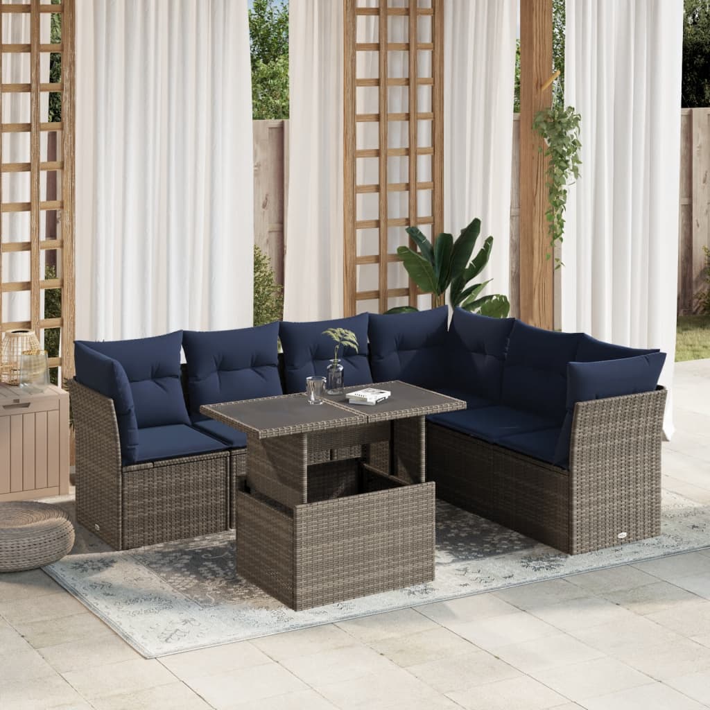 JUNG Vida 7-teiliges Gartensofa-Set mit Kissen, grau, Polyrattan