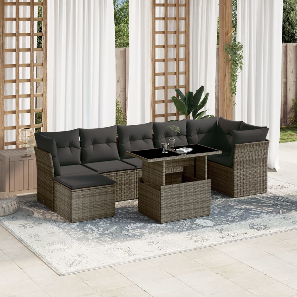 JUNG Vida 8-tlg. Garten-Sofagarnitur mit Kissen Grau Poly Rattan