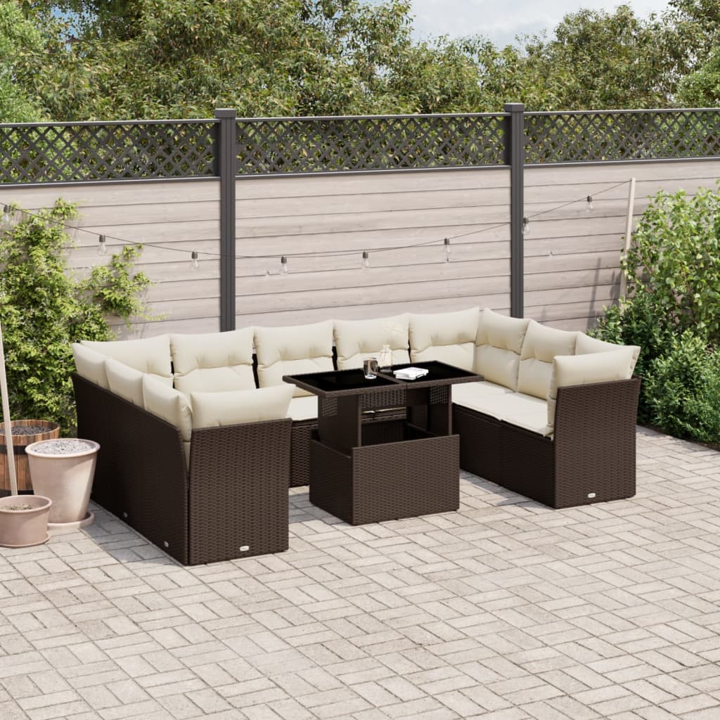 JUNG Vida 10-tlg. Garten-Sofagarnitur mit Kissen Braun Poly Rattan